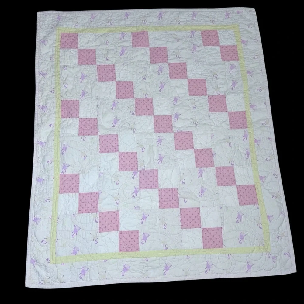 Handmade Quilts for Kids Nursery Baby Quilt Pink & White Patchwork Checkerboard